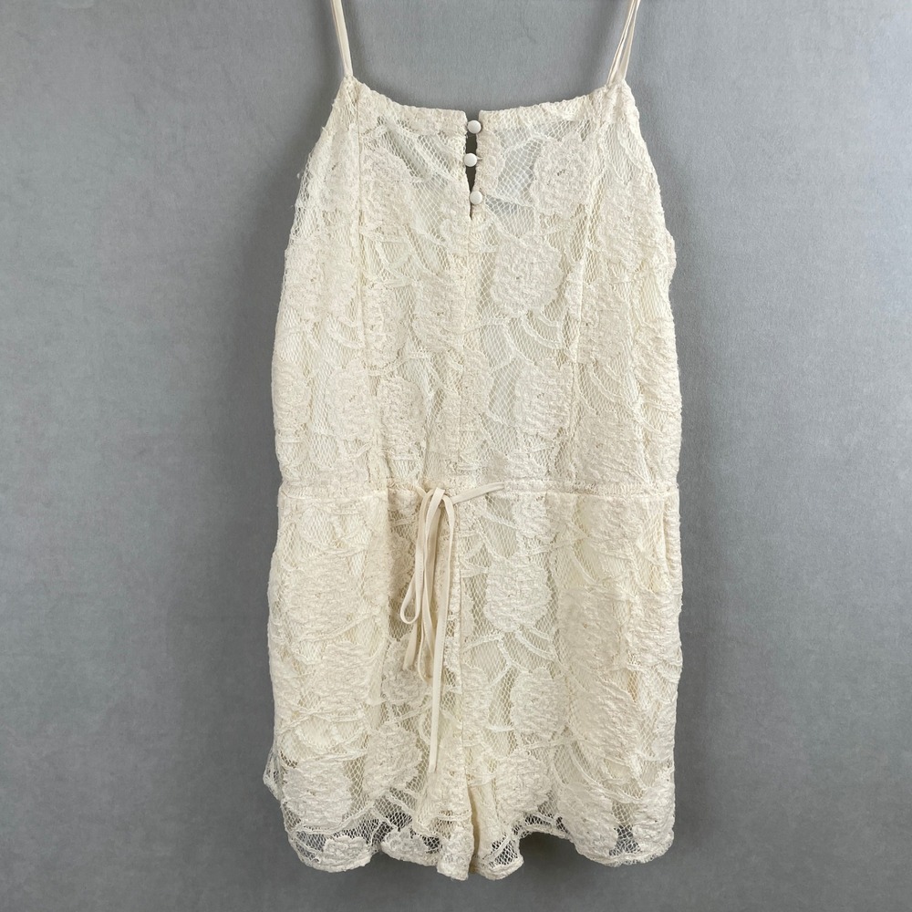 Zara Cream Floral Lace Romper Adj Strap Pocket M Ivory Boho Coquette Summer Chic